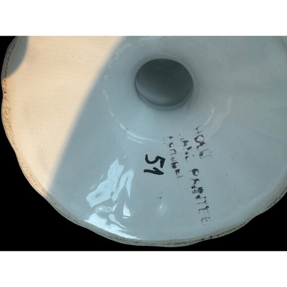 Vintage Portugal Candlestick Taper Holder Hand Painted Floral 7” Signed - Picture 6 of 7